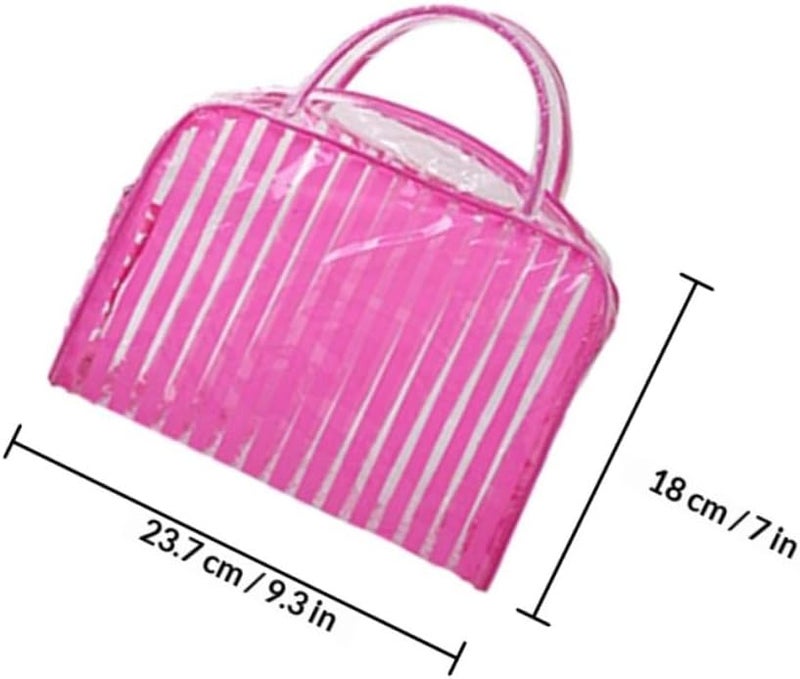 Waterproof PVC Travel Makeup Organizer Toiletry Bag Striped Design Cosmetic Storage Pouch - Image 2